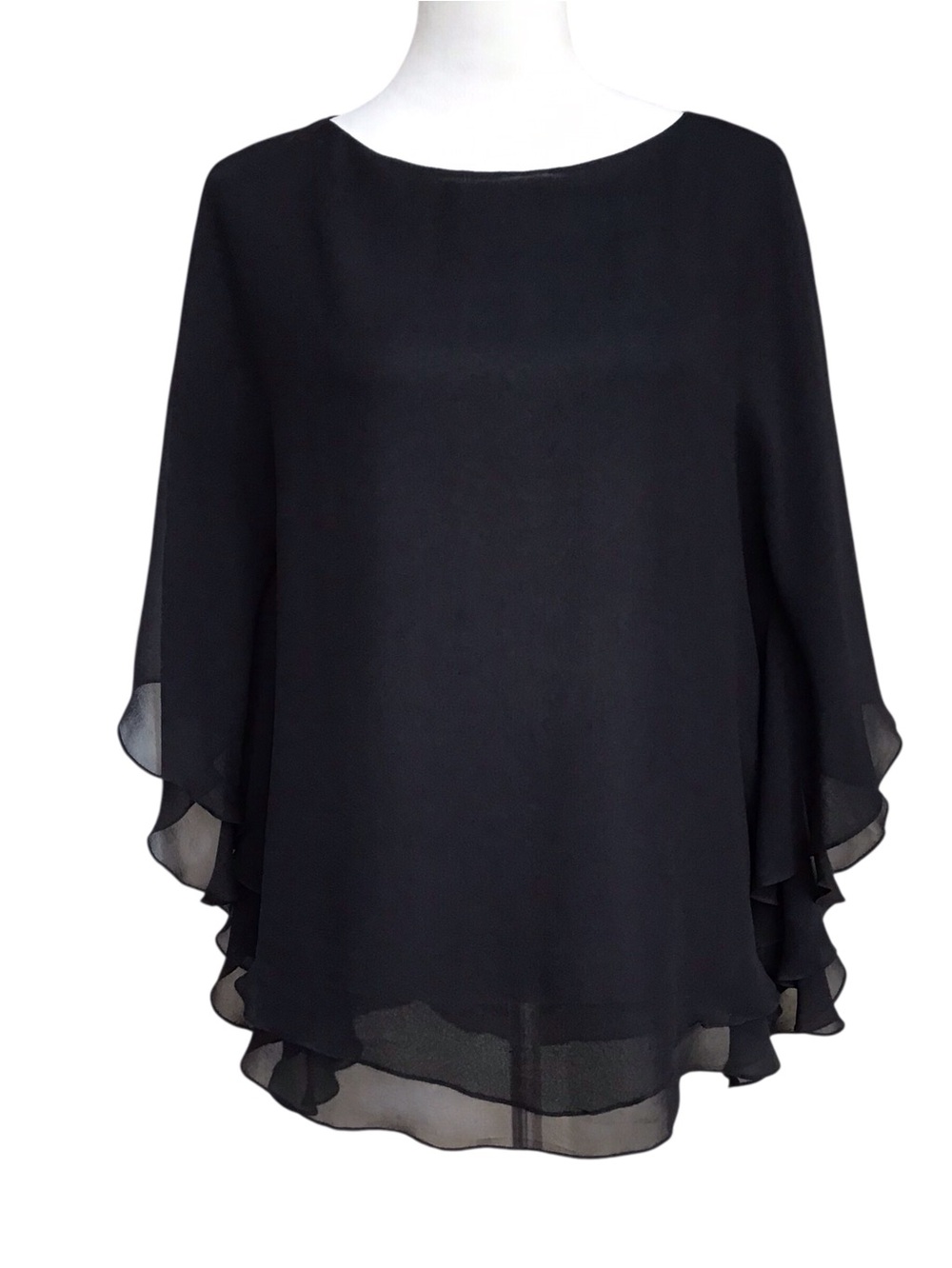 Michael Kors Collection 100% Silk Black Ruffle Blouse